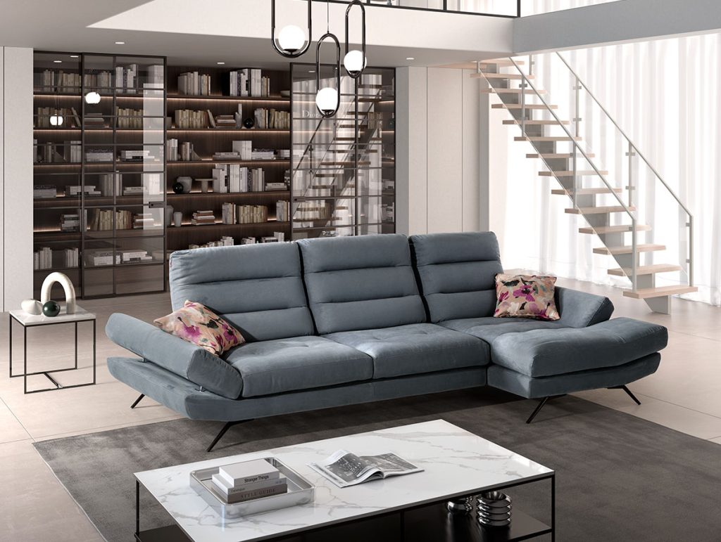 Divano angolare 4 posti con chaise longue colore Blu Acciaio