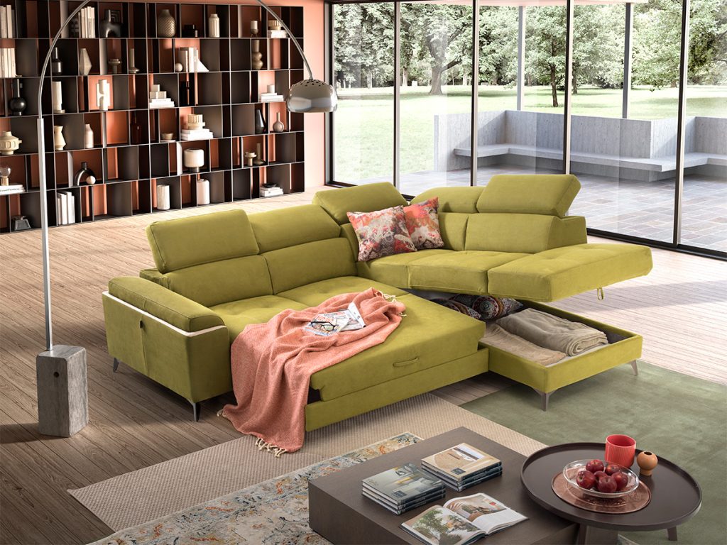 eden divano con chaise longue verde
