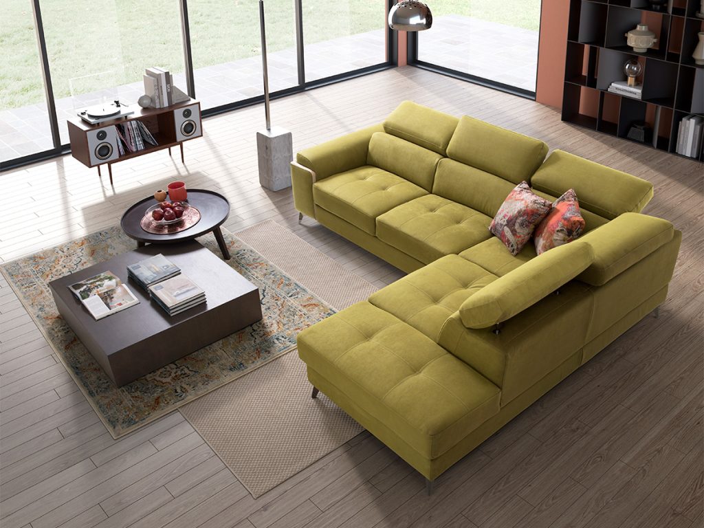 eden divano con chaise longue verde