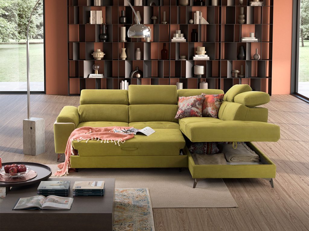 eden divano con chaise longue verde