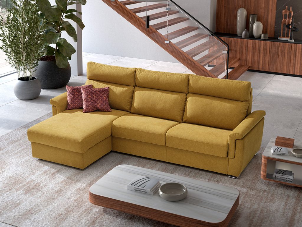 adrian divano con letto delfino e chaise longue giallo