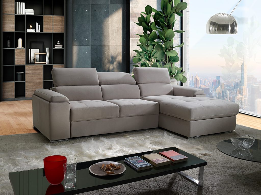 divano letto con contenitore grigo
