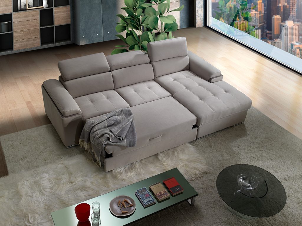 divano letto con contenitore grigo