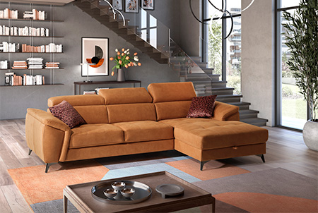 Baltimora Divano con chaise longue arancione