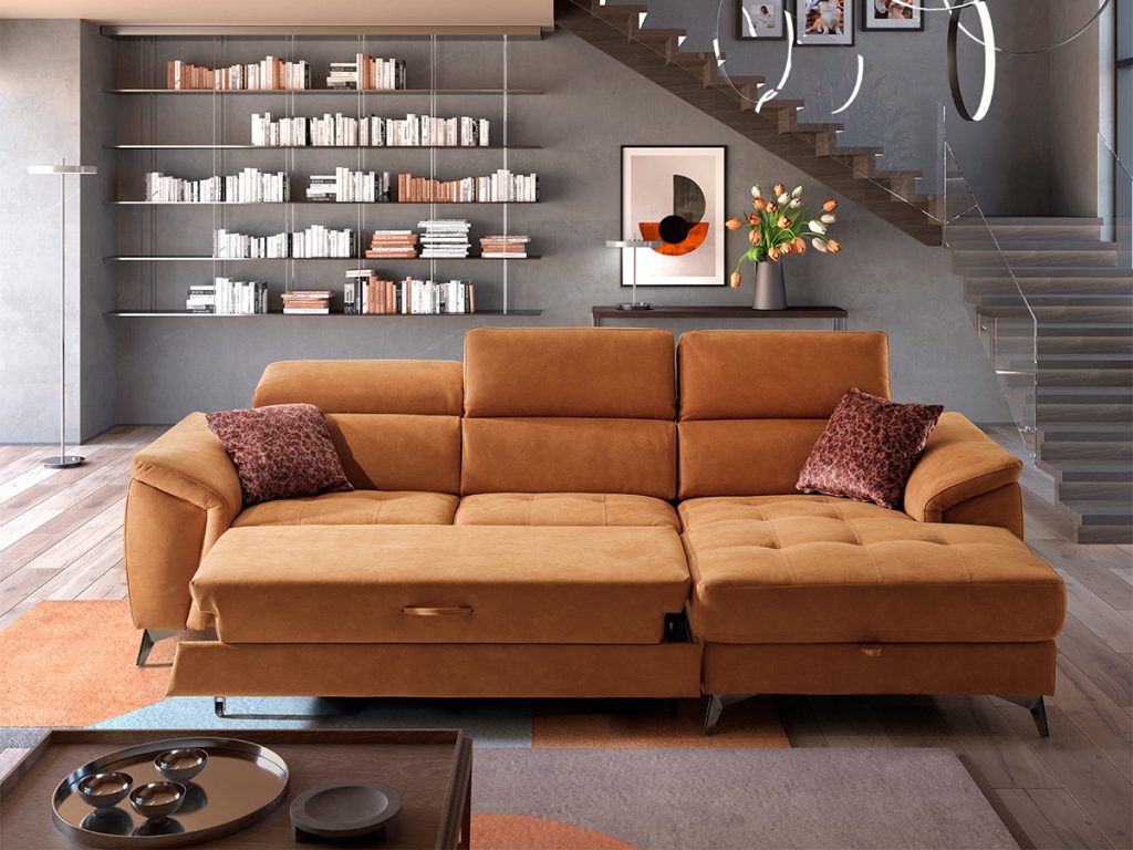 Baltimora Divano con chaise longue arancione
