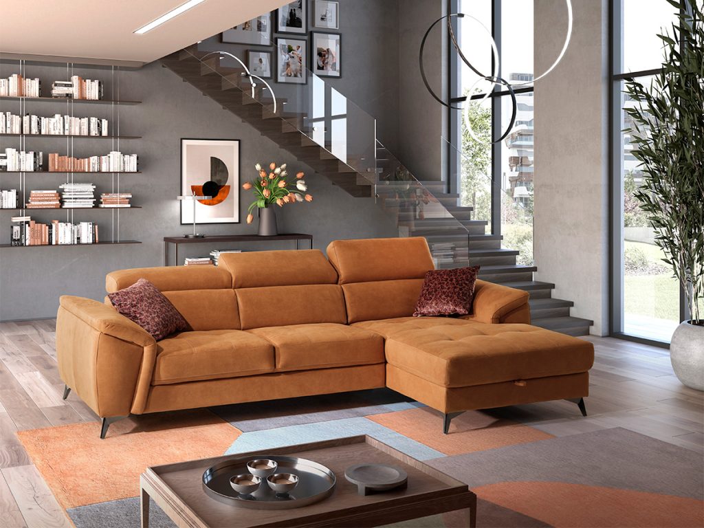 Baltimora Divano con chaise longue arancione