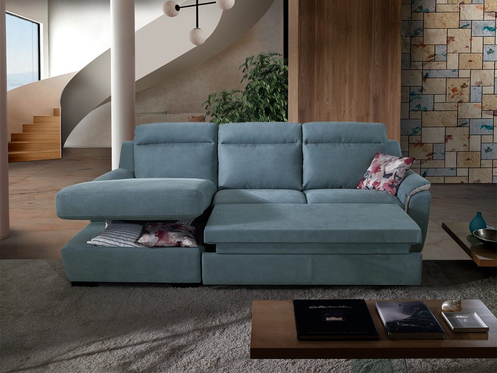 charlotte divano con chaise longue azzurro