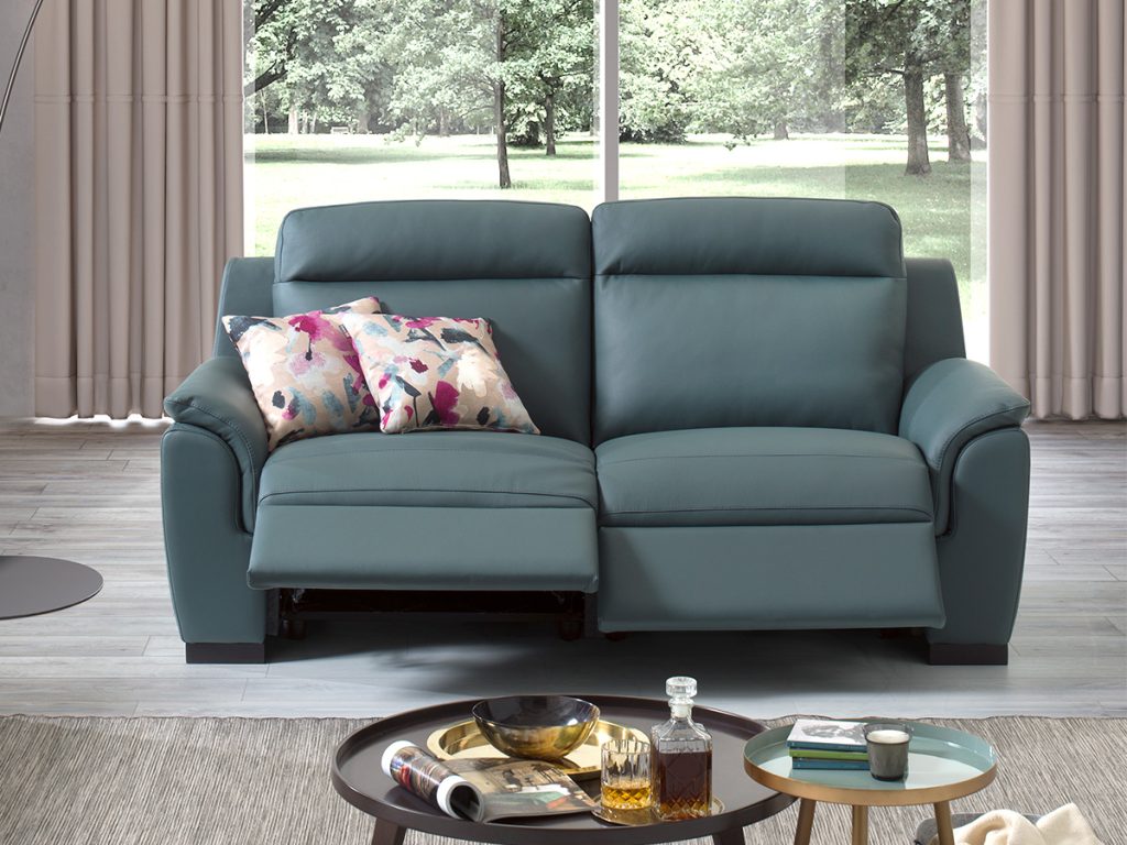 charlotte divano relax lineare in pelle blu
