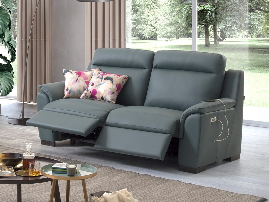 charlotte divano relax lineare in pelle blu