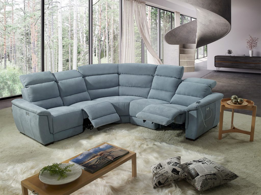 charme divano angolare con relax elettrici azzurro