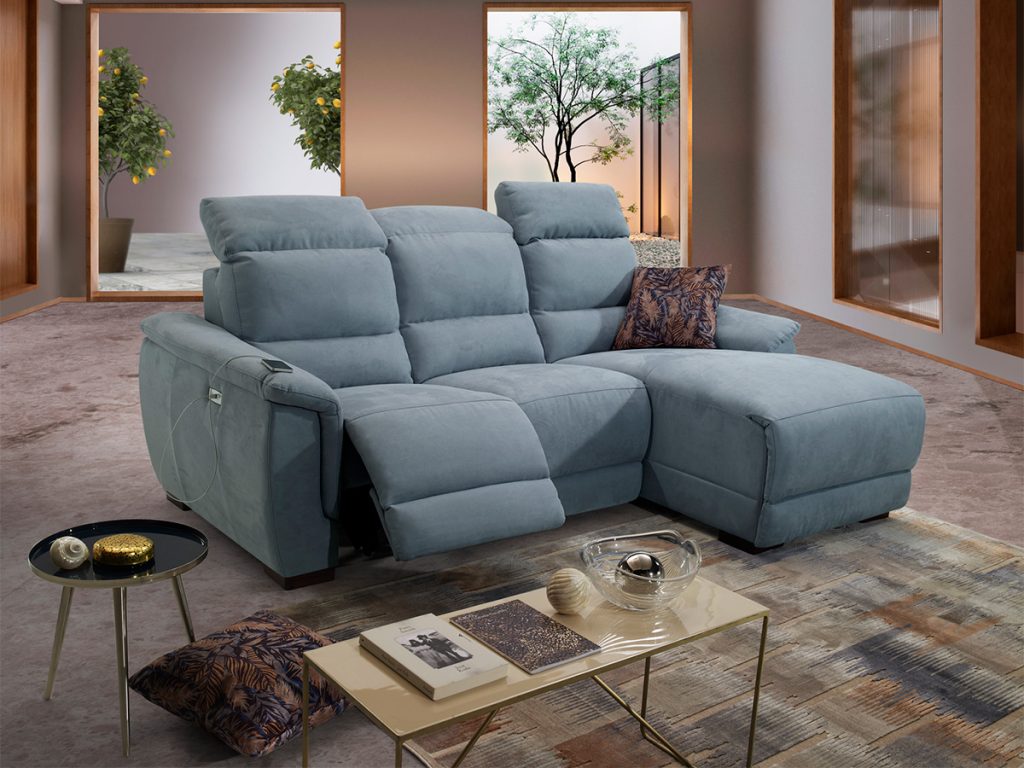 charme divano angoalre con chaise longue azzurro