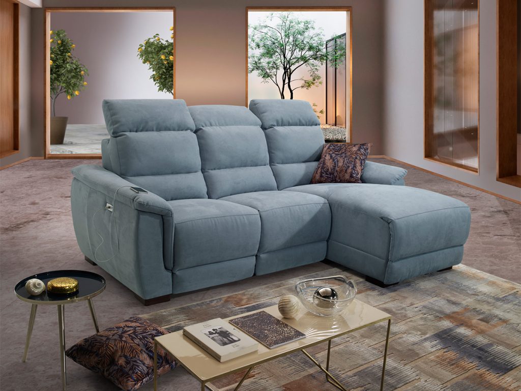 charme divano angoalre con chaise longue azzurro