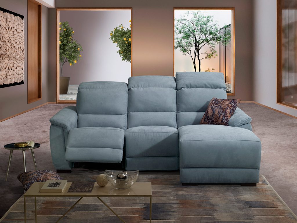 charme divano angoalre con chaise longue azzurro