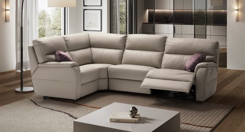 dallas divano angolare con relax elettrico in vera pelle tortora