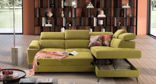 eden divano con chaise longue verde