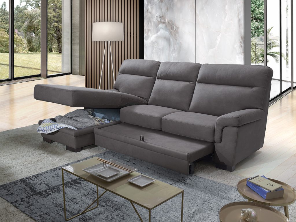 favola divano angolare con chaise longue e letto delfino grigio scuro