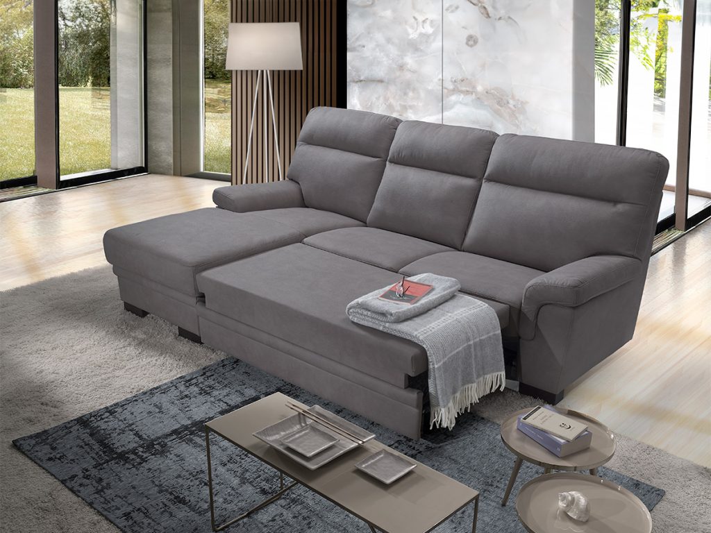 favola divano angolare con chaise longue e letto delfino grigio scuro