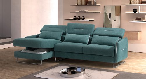 ginger divano letto angolare con chaise longue turchese