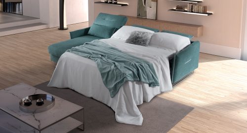 ginger divano letto angolare con chaise longue turchese