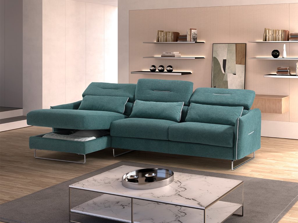 ginger divano letto angolare con chaise longue turchese