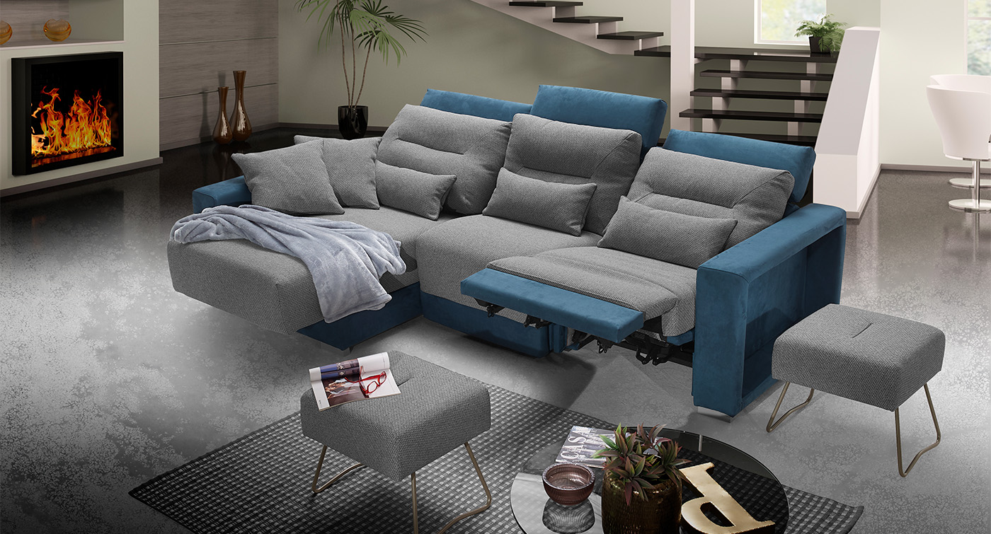 hawaii divanocon chaise longue blu grigio