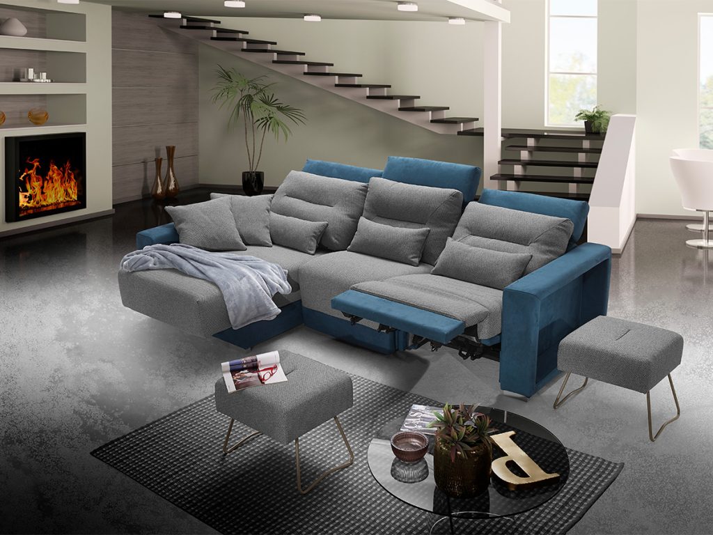 hawaii divano con chaise longue blu grigio