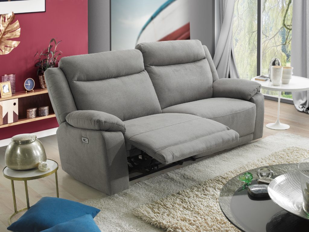 Divano 3 posti con 2 relax elettrici in microfibra antimacchia