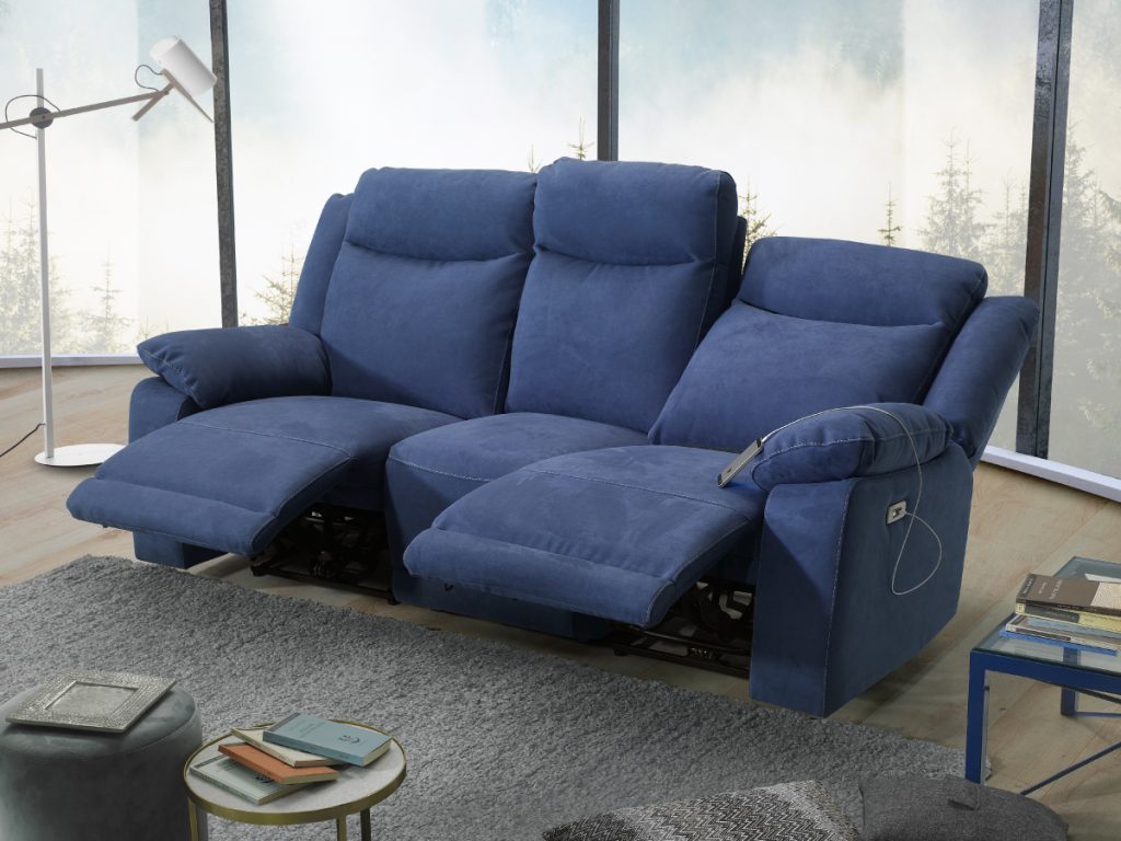 Divano 3 posti maxi con 2 relax elettrici in microfibra antimacchia