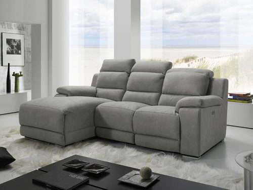 Divano angolare 4 posti con relax elettrico e chaise longue in microfibra antimacchia