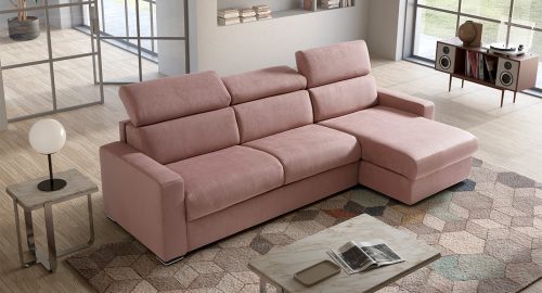 Maretta divano letto con chaise longue rosa