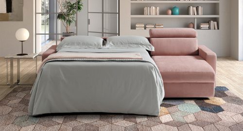 Maretta divano letto con chaise longue rosa