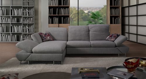Divano angolare 3 posti letto delfino con chaise longue 2 braccioli in tessuto grigio