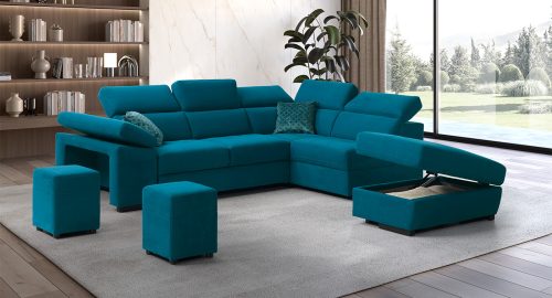 Milos Divano letto angolare con pouf contenitore petrolio