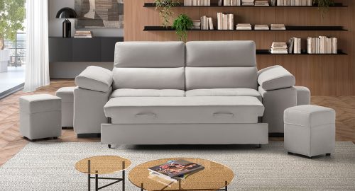 Milos divano lineare letto in tessuto antimacchia bianco
