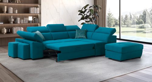 Milos Divano letto angolare con pouf contenitore petrolio