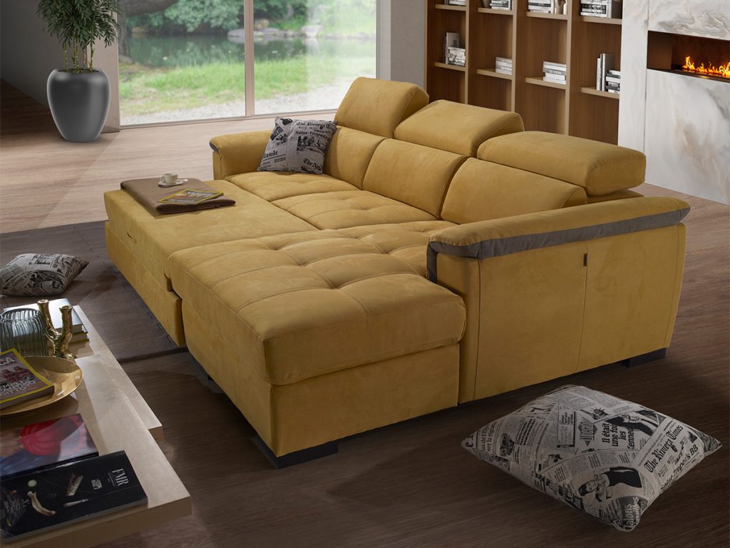 Milos Divano angolare con chaise longue contenitore ocra