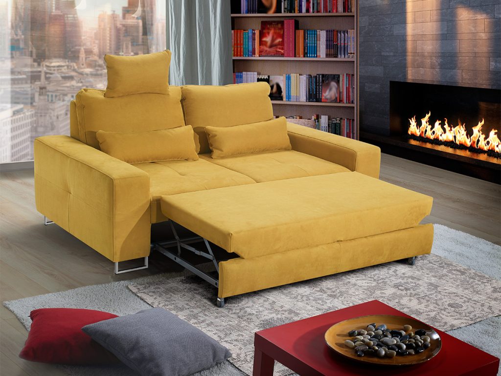 Mozia divano lineare letto delfino in tessuto antimacchia giallo
