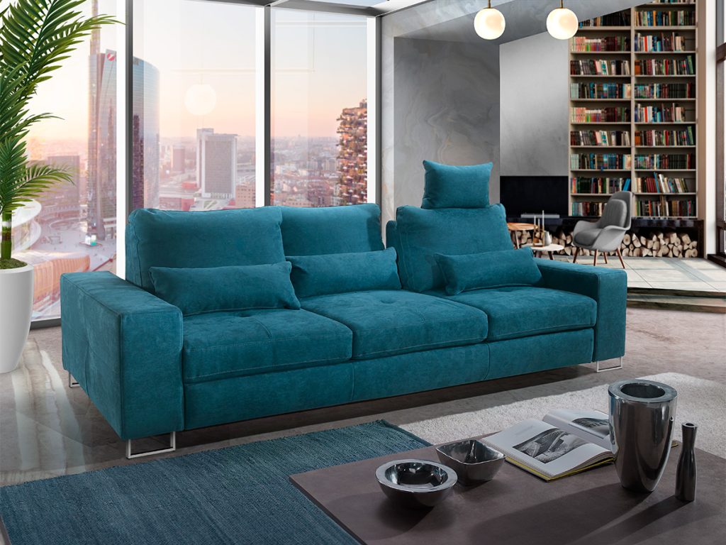 Mozia divano lineare letto delfino in tessuto antimacchia blu