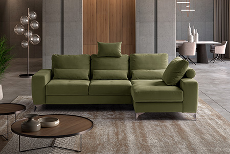 Mozia divano angolare letto delfino con chaise longue in tessuto verde