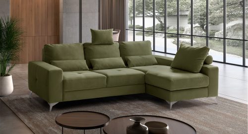 Mozia divano angolare letto delfino con chaise longue in tessuto verde