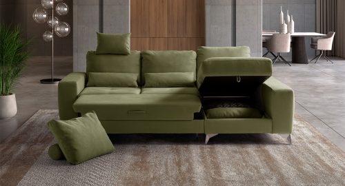 Mozia divano angolare letto delfino con chaise longue in tessuto verde