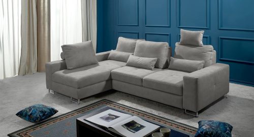 Mozia divano con chaise longue letto delfino in tessuto antimacchia grigio