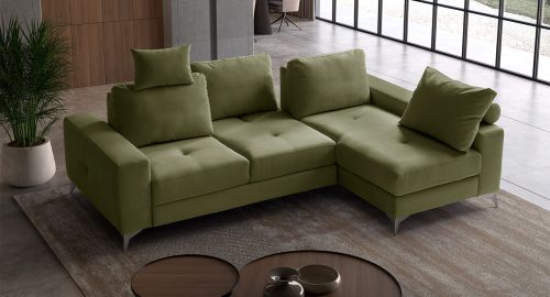 Mozia divano angolare letto delfino con chaise longue in tessuto verde