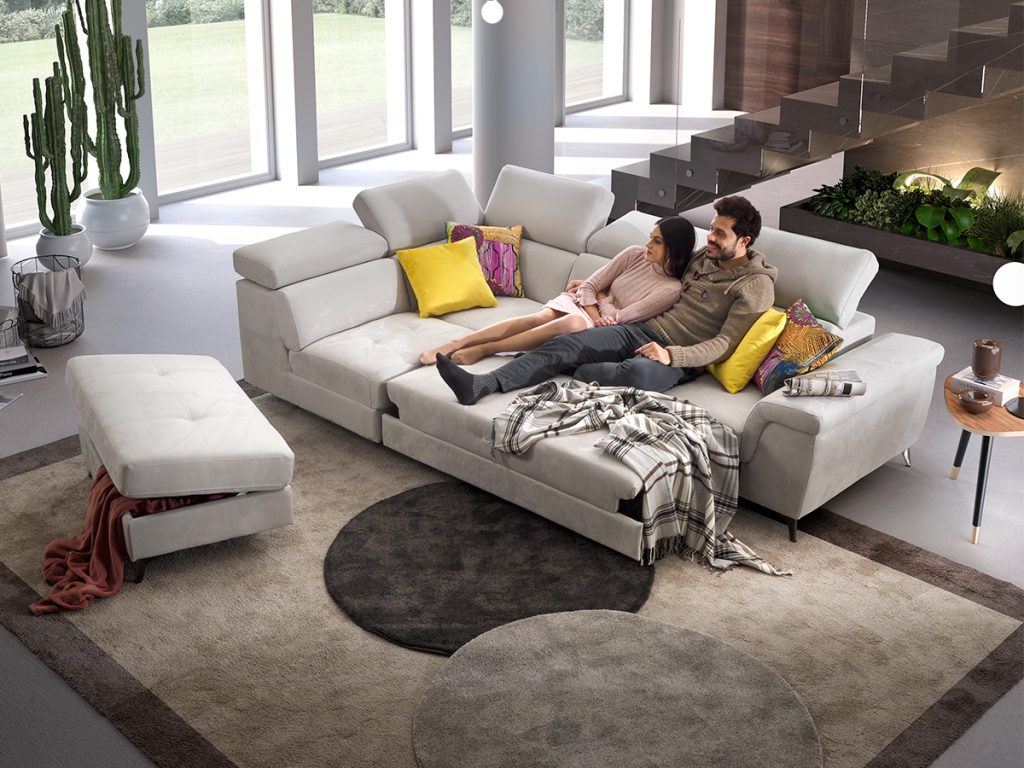 Divano angolare letto delfino e pouf contenitore - Sandy