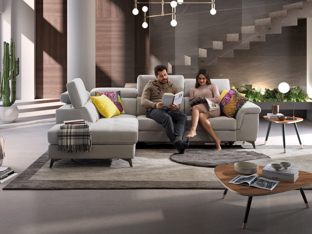 Divano angolare letto delfino e pouf contenitore - Sandy