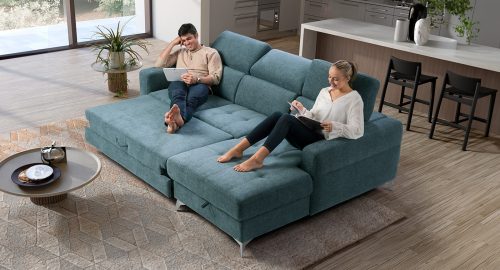 Sandy divano angolare con chaise longue in tessuto verde