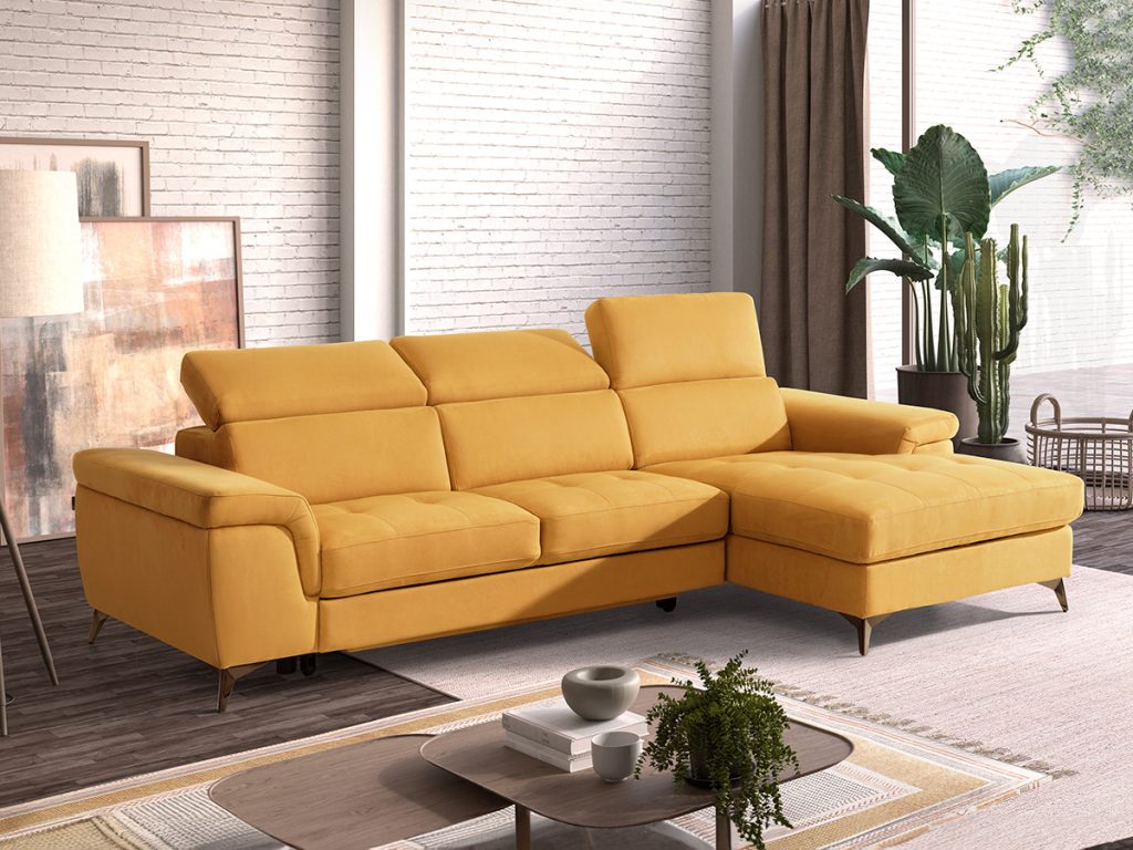 sandy divano angolare con chaise longue giallo