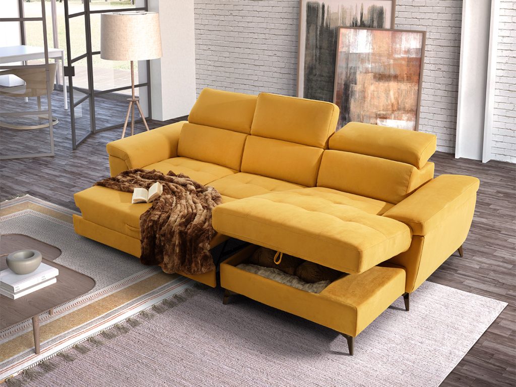 sandy divano angolare con chaise longue giallo