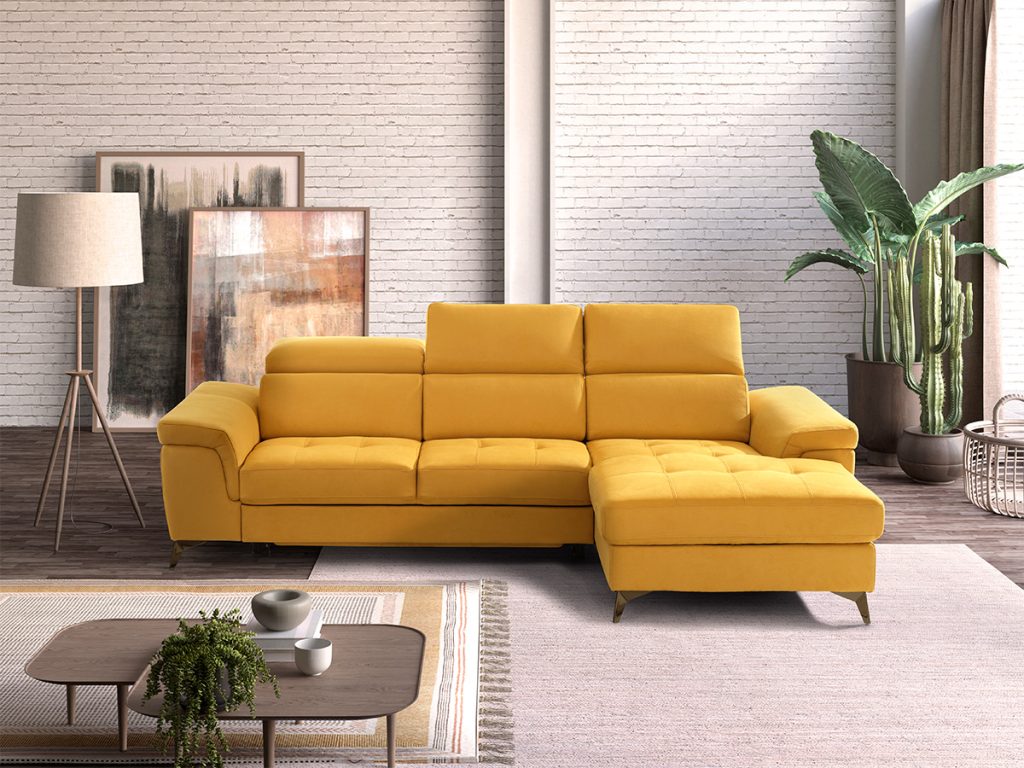 sandy divano angolare con chaise longue giallo