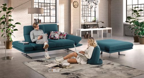 wellington divano lineare con pouf petrolio